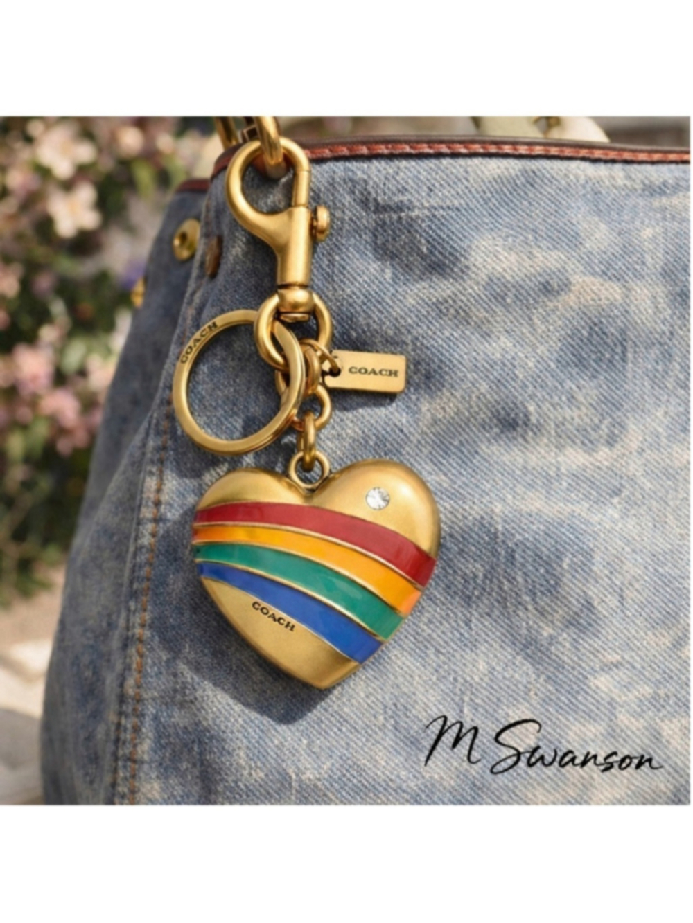 NEW Coach Rainbow Brass & Enamel Finish Heart Bag Charm CAX71 NWT